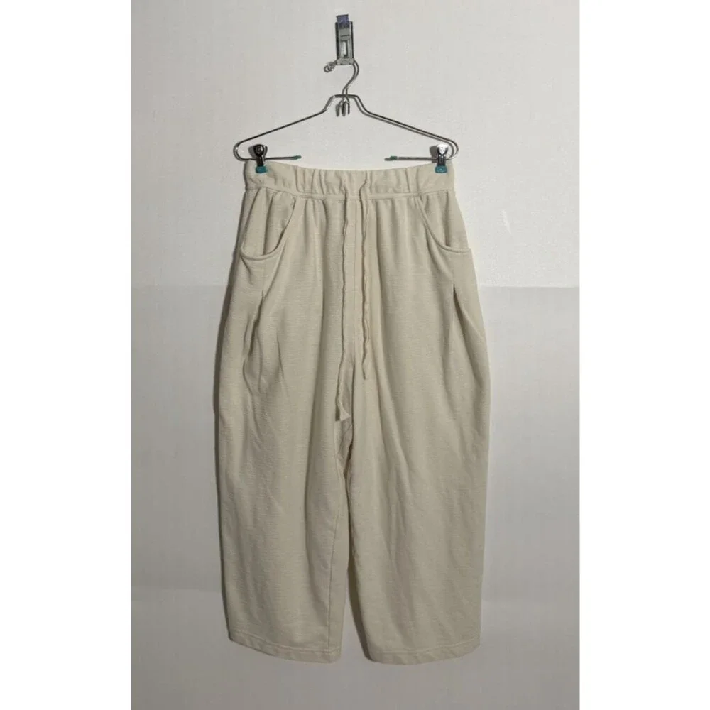 Free People Free-est Pants Womens Medium Ivory Cropped Wide Leg Baggy